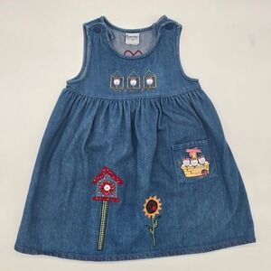 Vintage Samara Denim Embroidered Girls Dress Size 5T